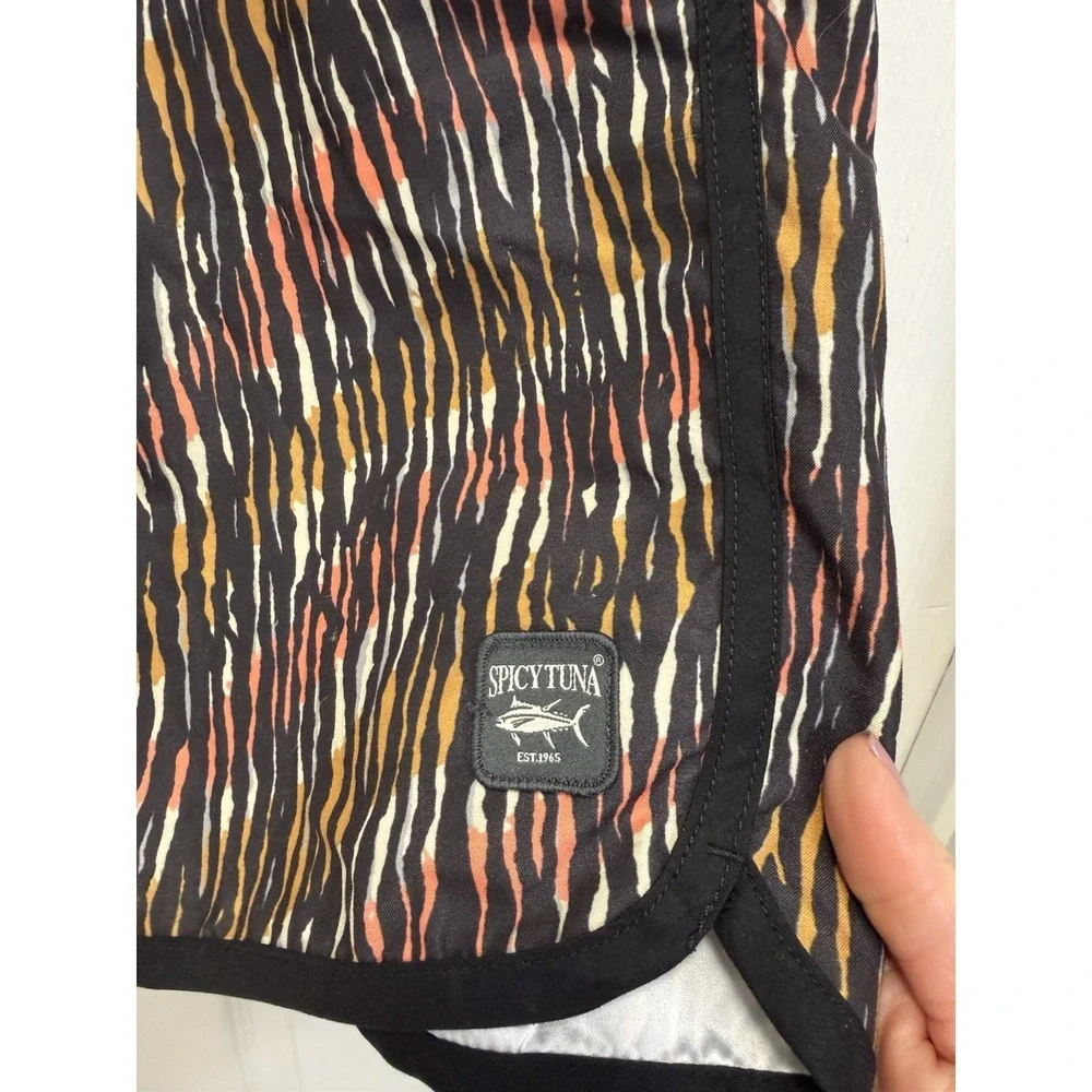 Men's Spicy Tuna Swim Trunks Boardshorts Large Black Striped Lined Pockets Beach